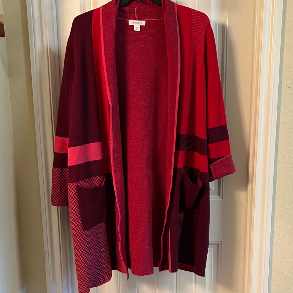 Liz Claiborne Red and Burgundy Cardigan Sweater